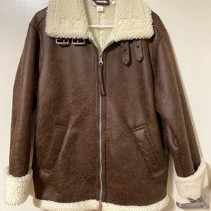 Monki Faux Suede Leather Jacket Full Zip Coat Brown Small/Medium Women